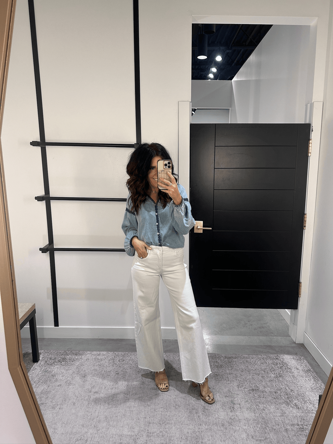 Contrast Mineral Washed Button Front Blouse