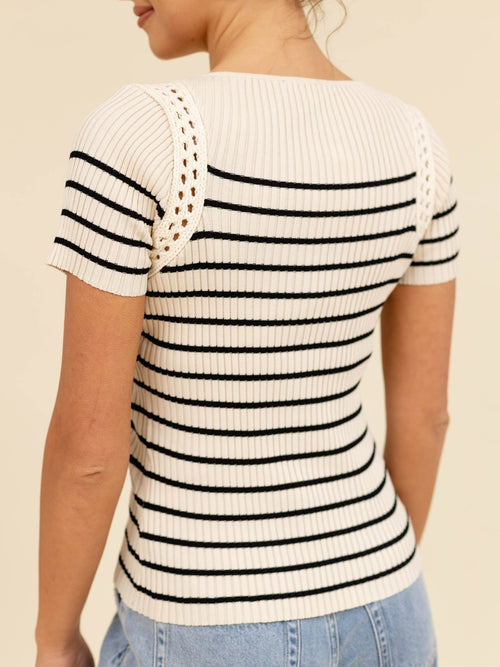 cream and black fitted stripe top