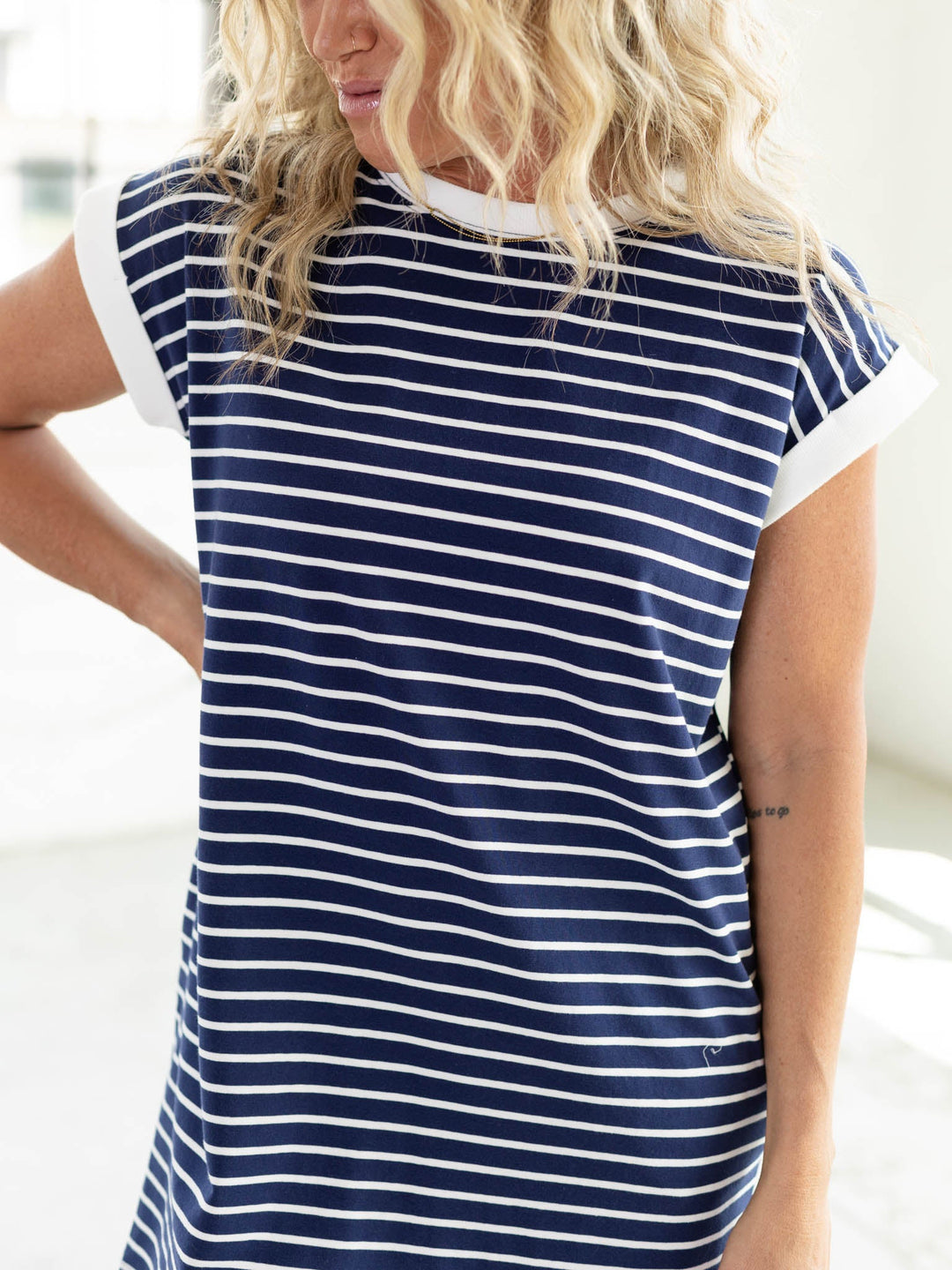 Contrast Trim Banded T-Shirt Dress