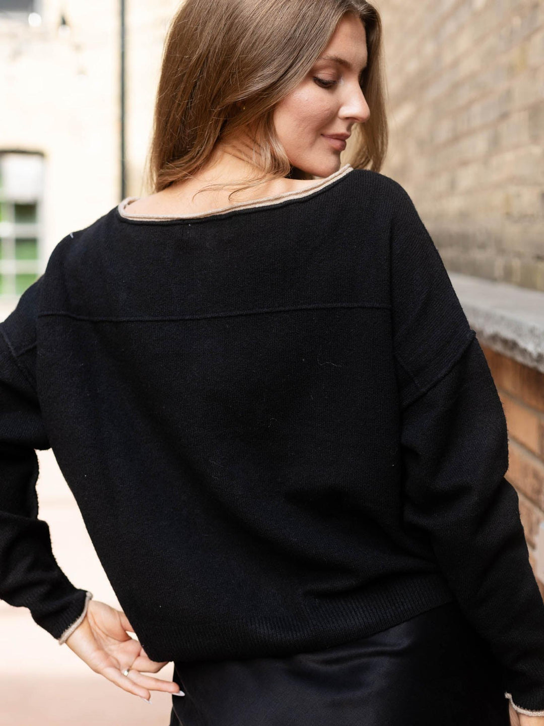 Contrast Trim Off The Shoulder Sweater