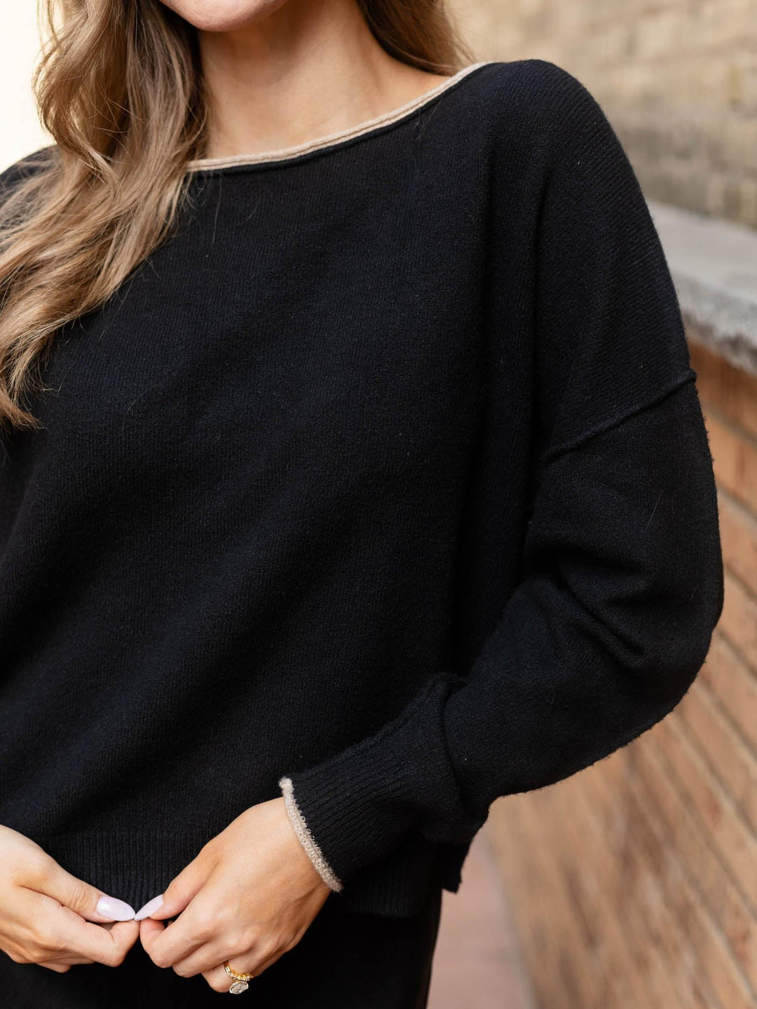 Contrast Trim Off The Shoulder Sweater