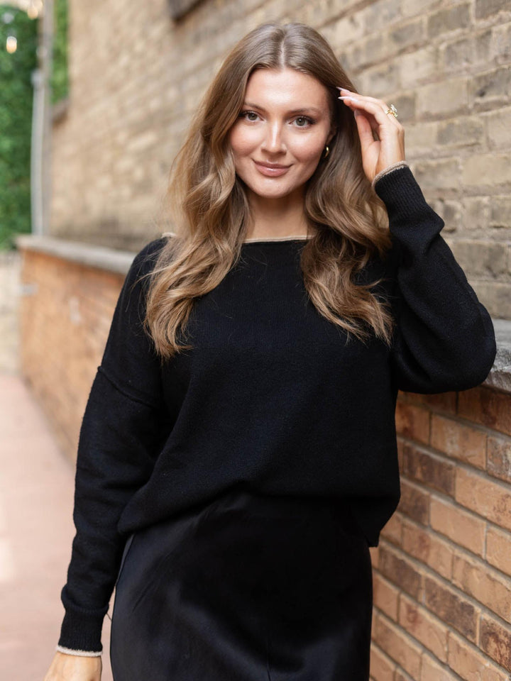 Contrast Trim Off The Shoulder Sweater