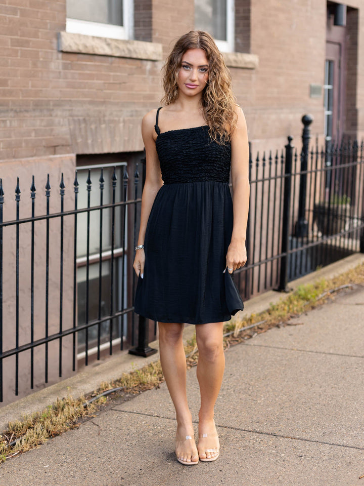 Cord Detail Smocking Mini Dress