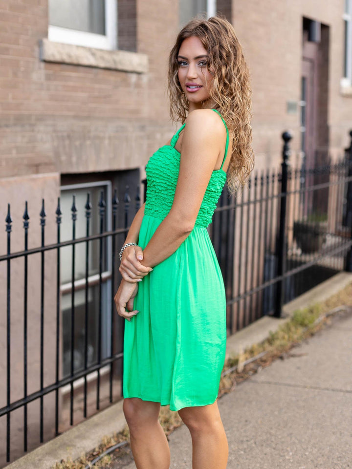 Cord Detail Smocking Mini Dress