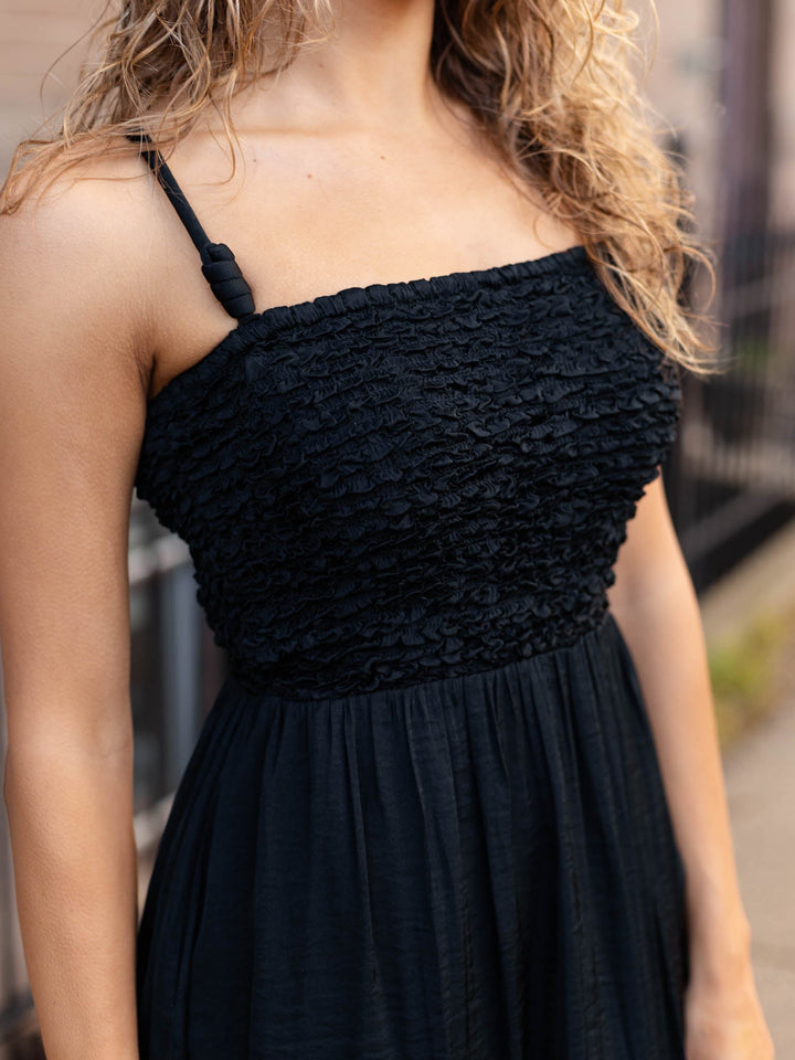 Cord Detail Smocking Mini Dress