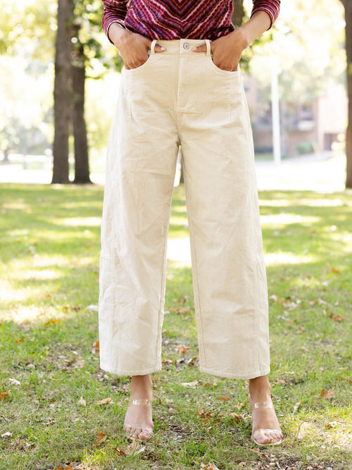 tan corduroy barrel pants