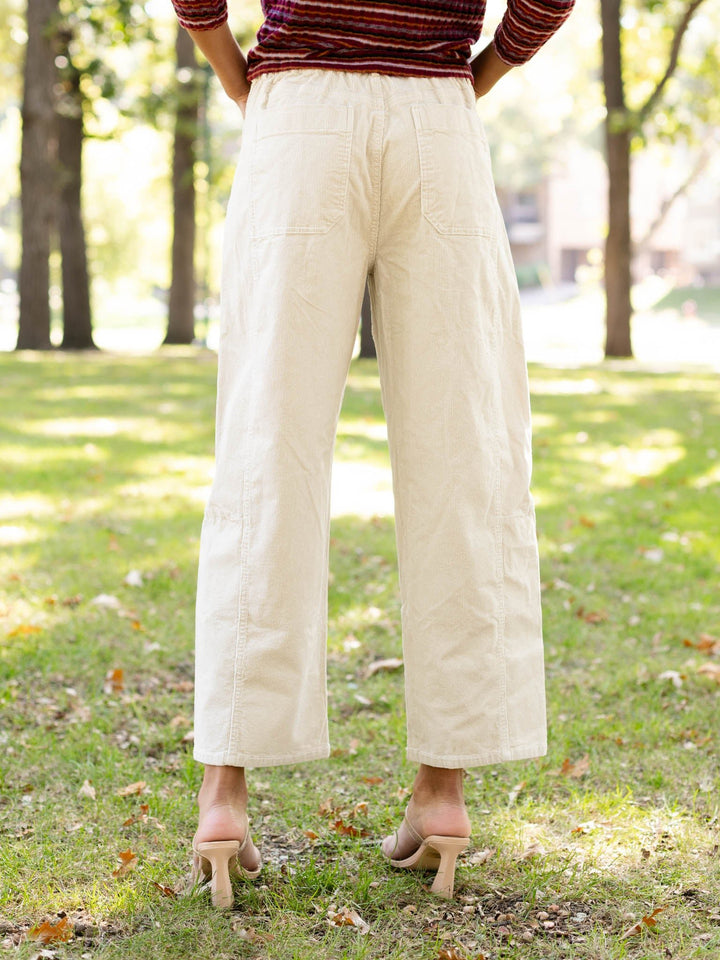 tan corduroy barrel pants