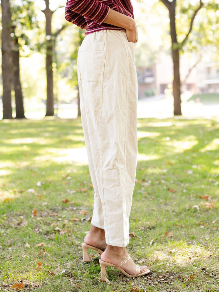 tan corduroy barrel pants