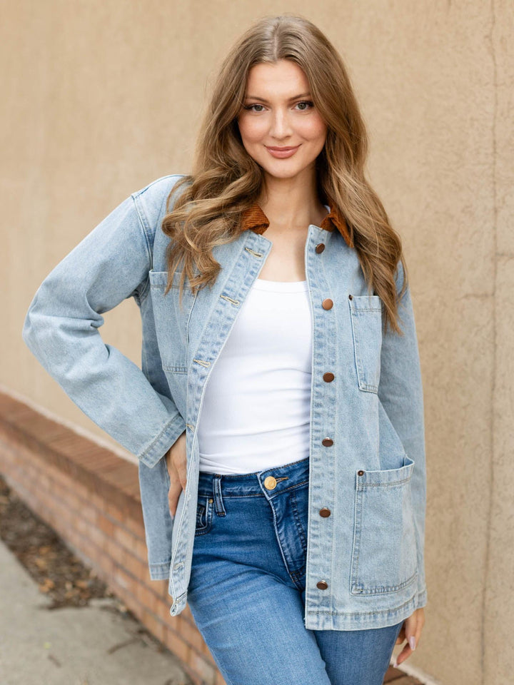 Corduroy Contrast Denim Barn Jacket