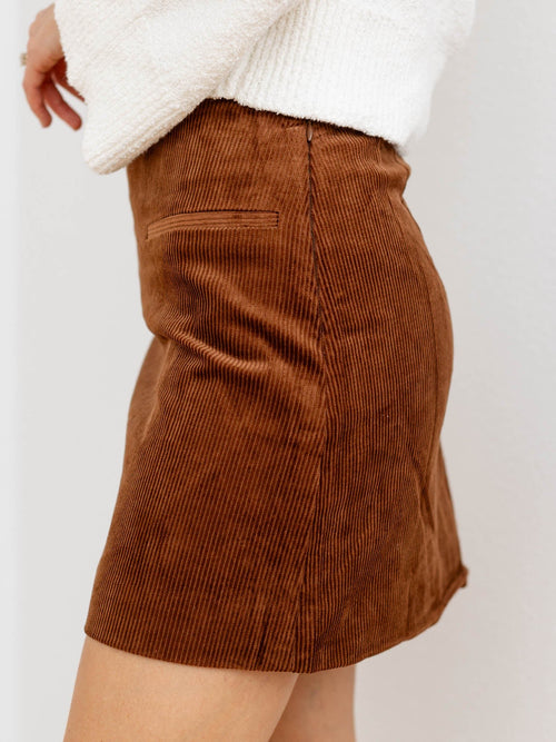 brown corduroy mini skirt