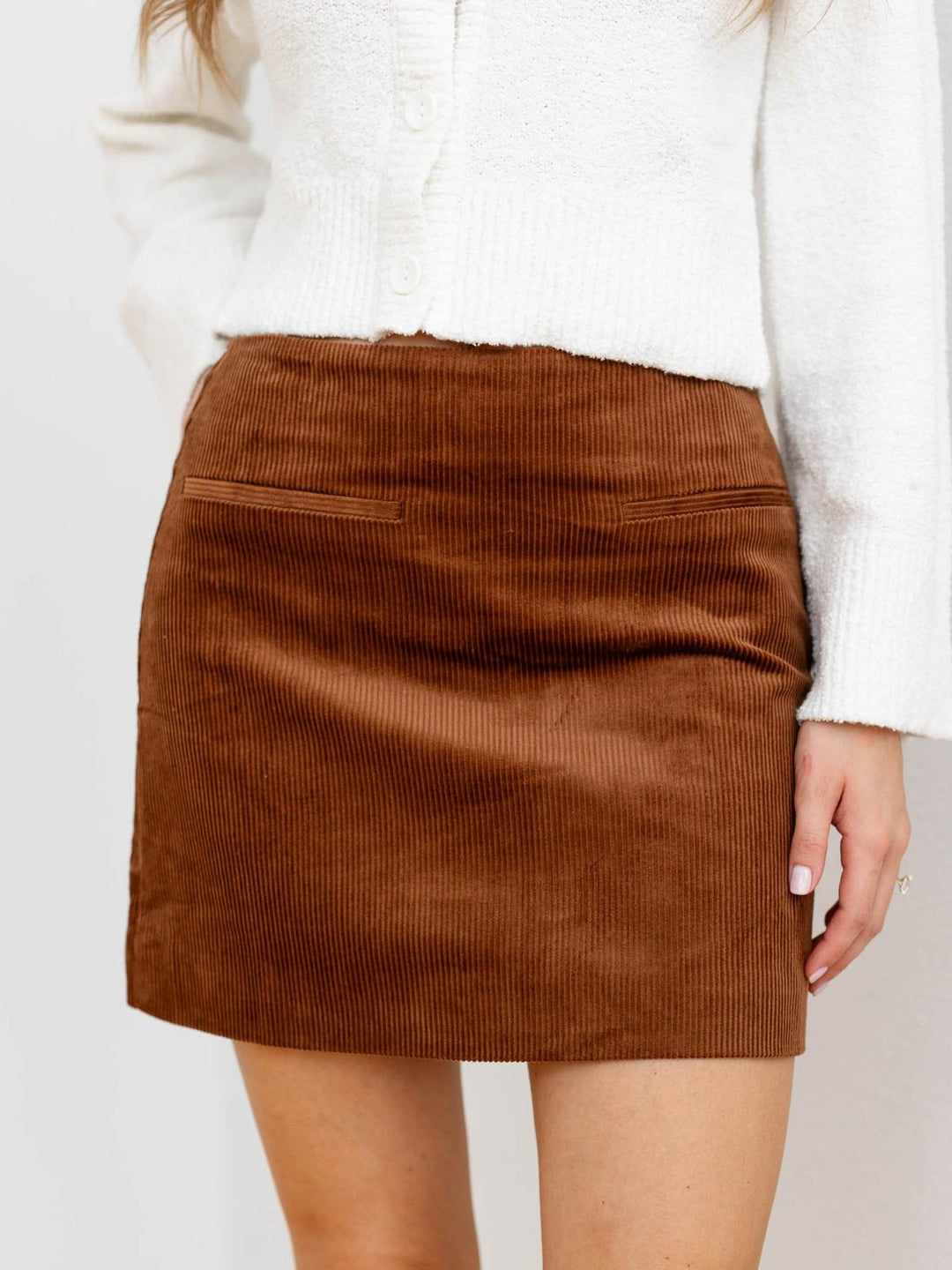 brown corduroy mini skirt