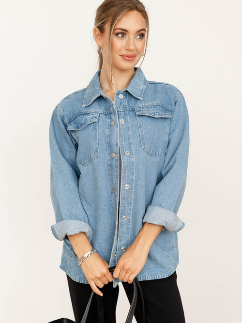 denim roll cuff shacket