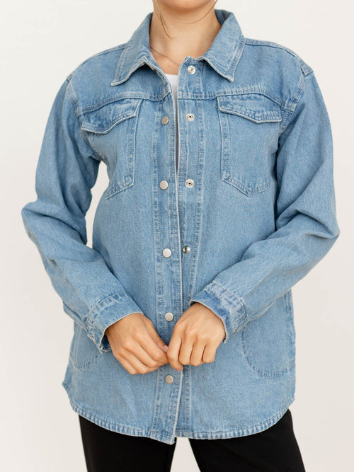denim roll cuff shacket
