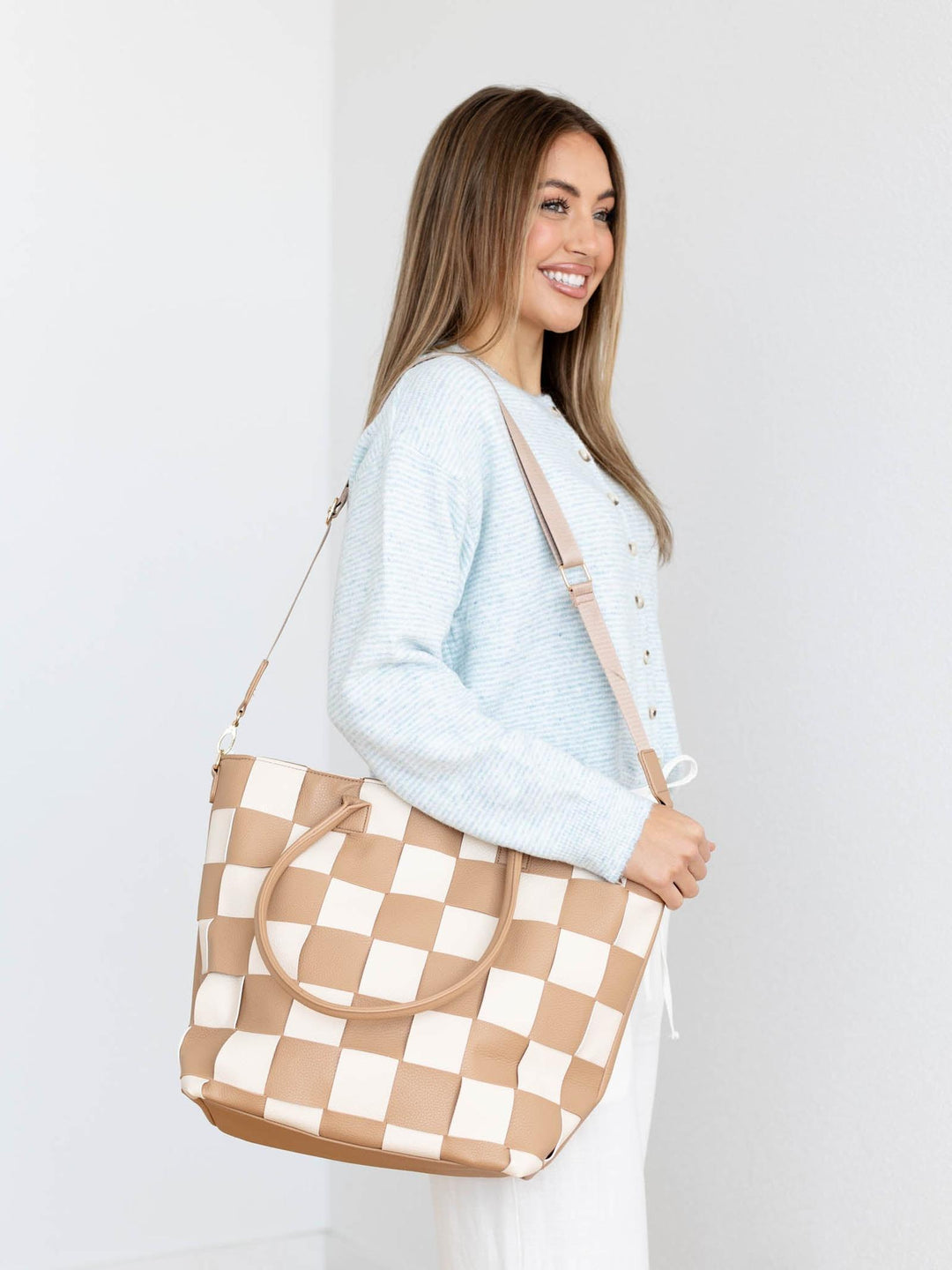 checkered tote bag