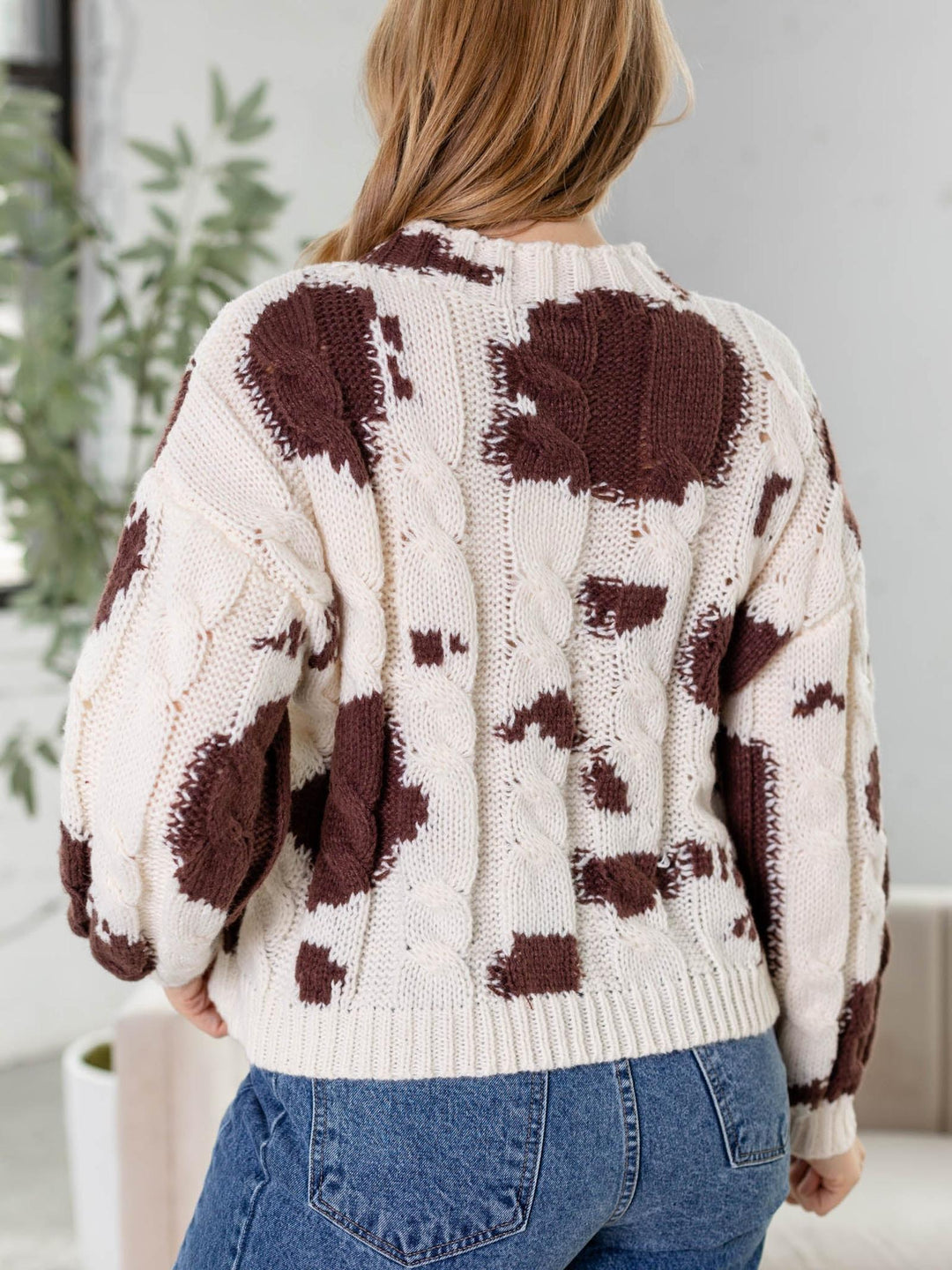 cow print cable knit sweater