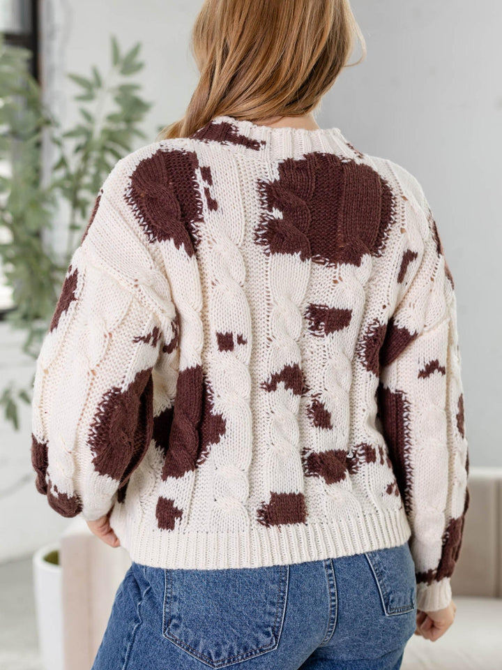 cow print cable knit sweater