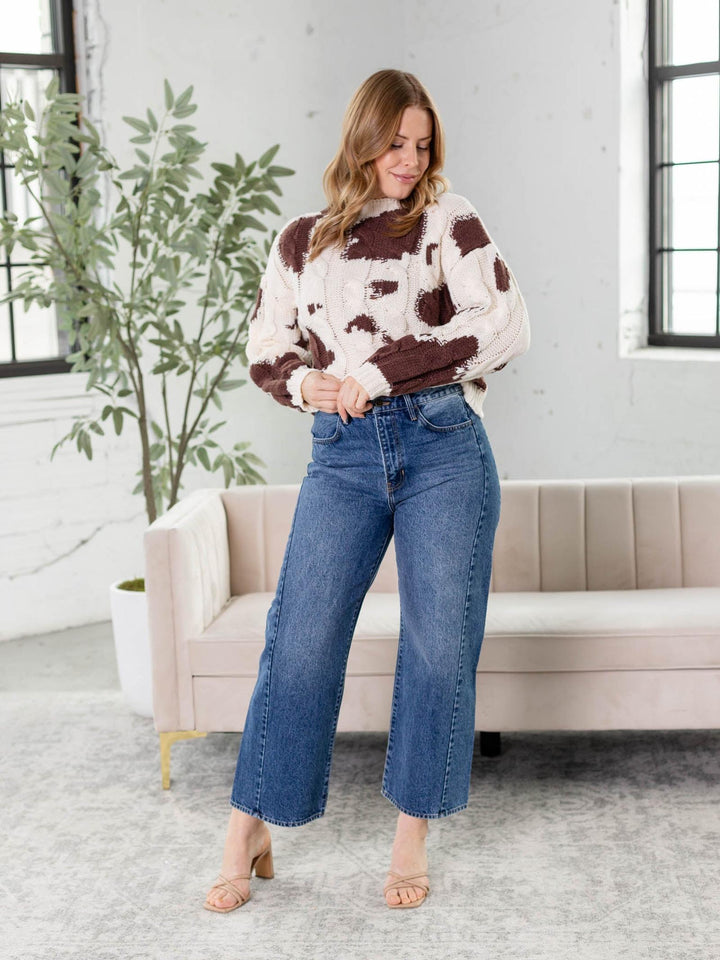 cow print cable knit sweater