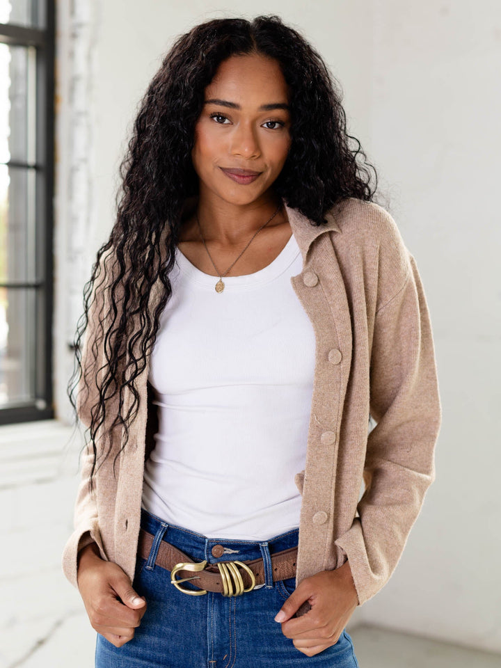 collared button front cardigan