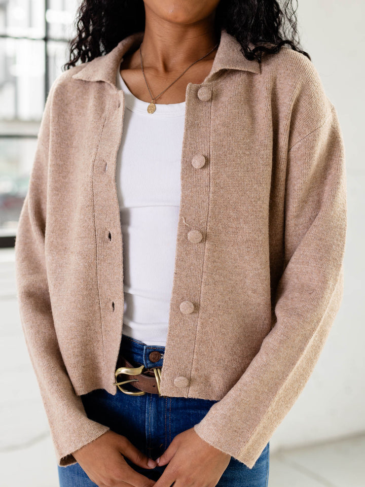 collared button front cardigan