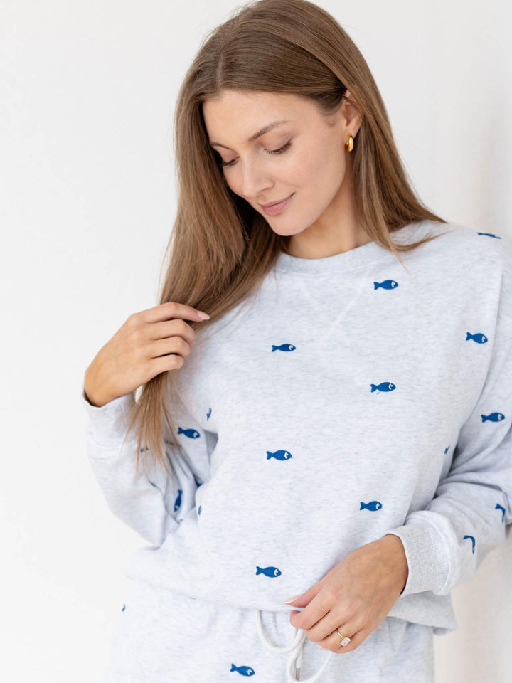 fish embroidered crew neck
