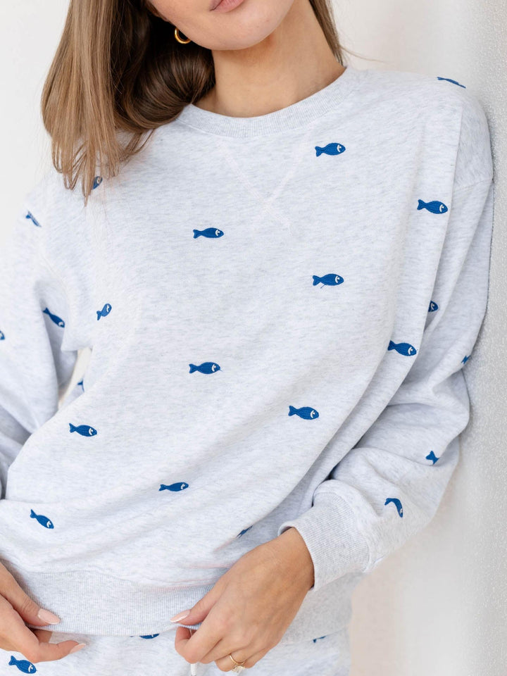 fish embroidered crew neck
