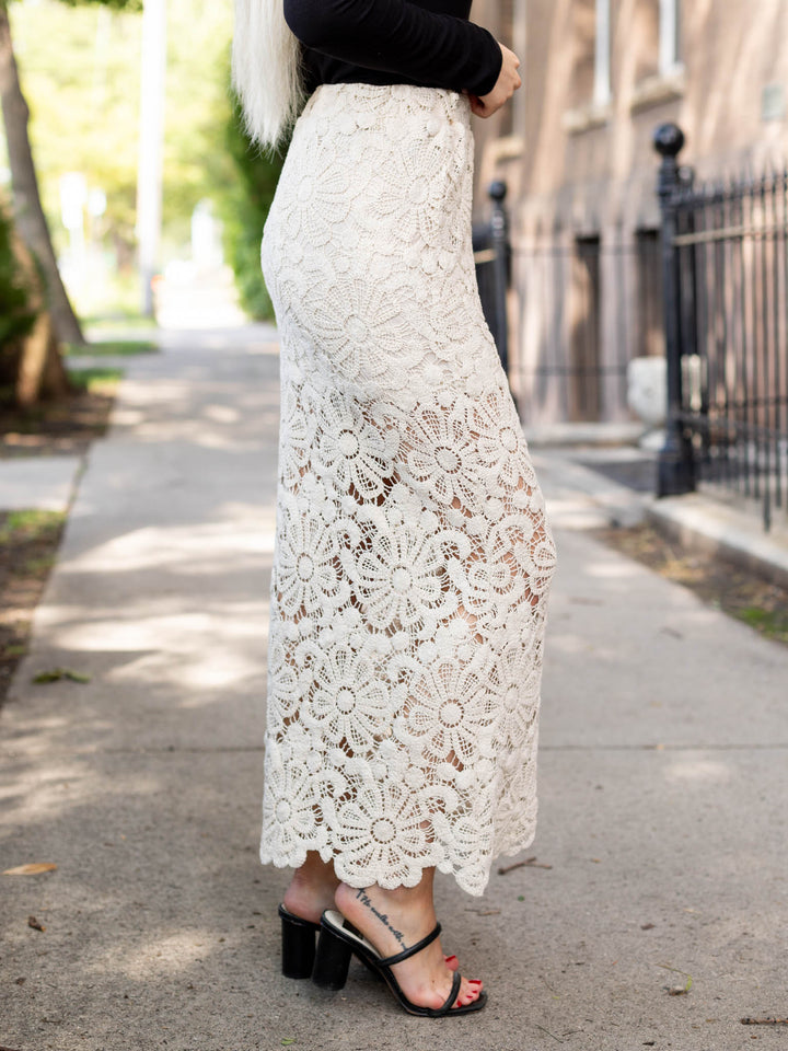 cream crochet knit skirt