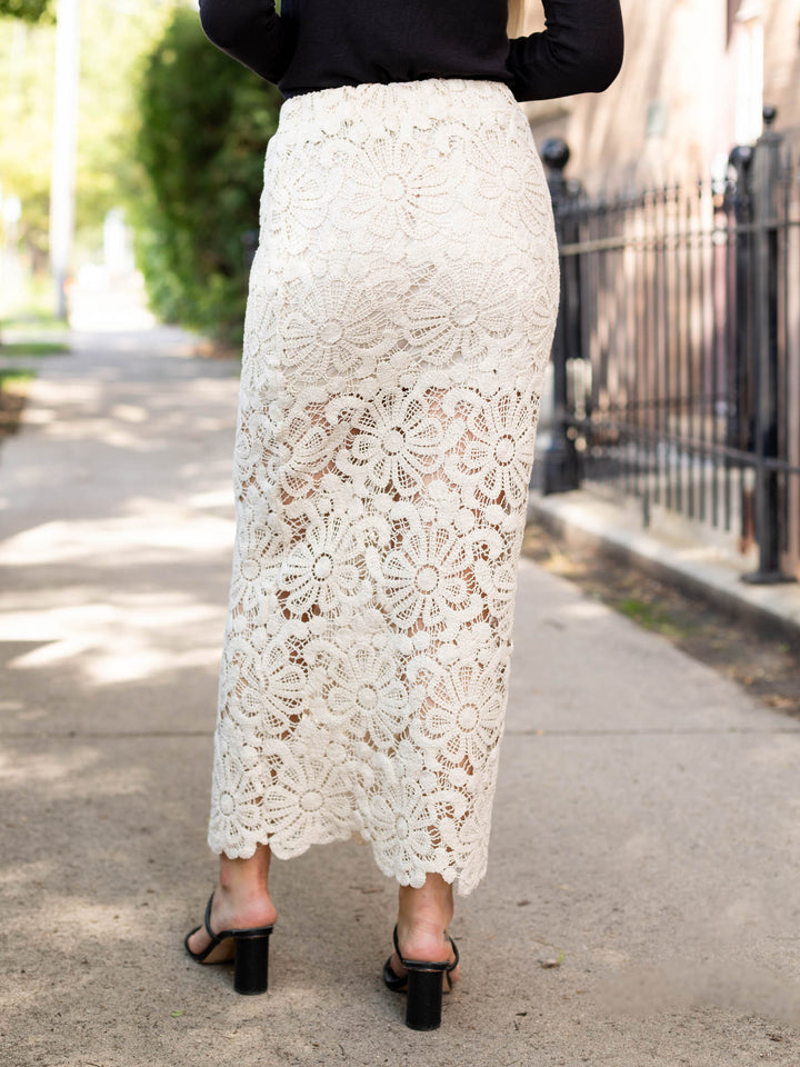 cream crochet knit skirt