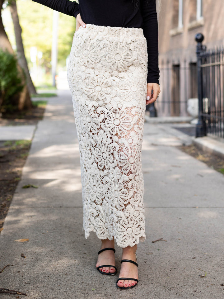 cream crochet knit skirt