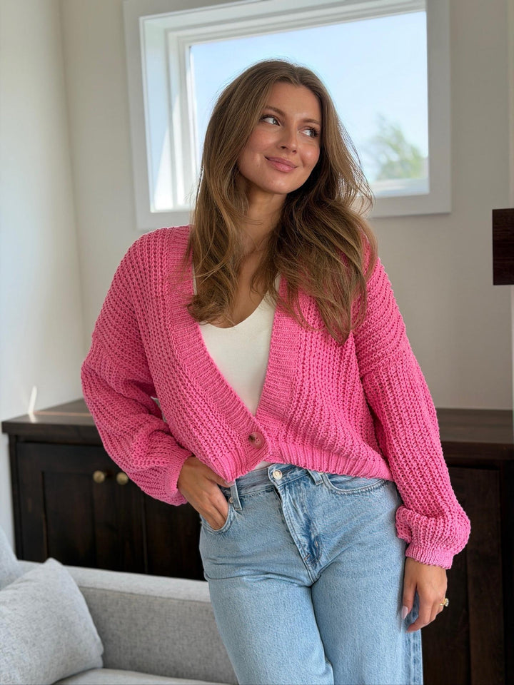 Cropped Crochet Button Front Cardigan