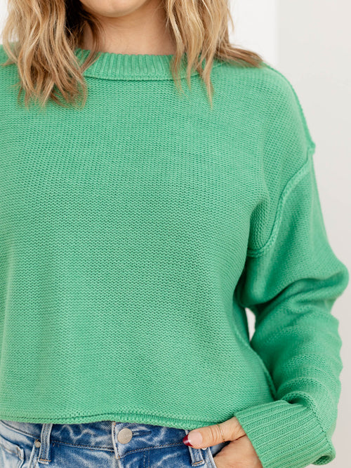 green drop shoulder sweater
