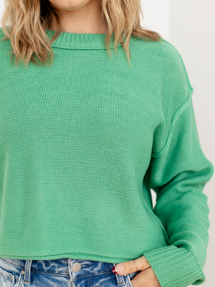 green drop shoulder sweater