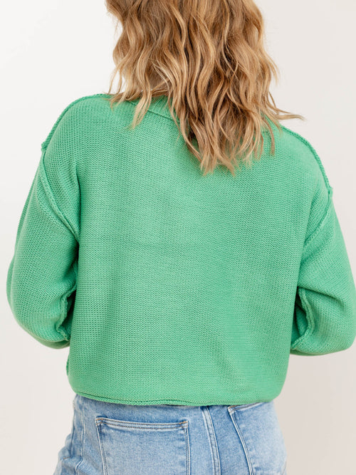 green drop shoulder sweater