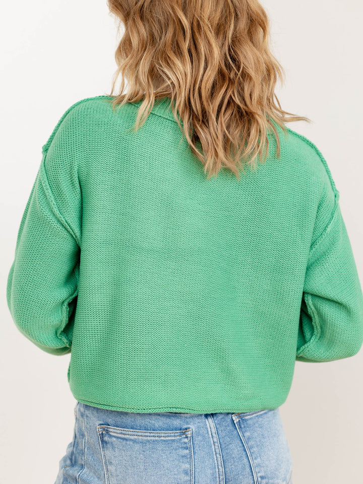 green drop shoulder sweater