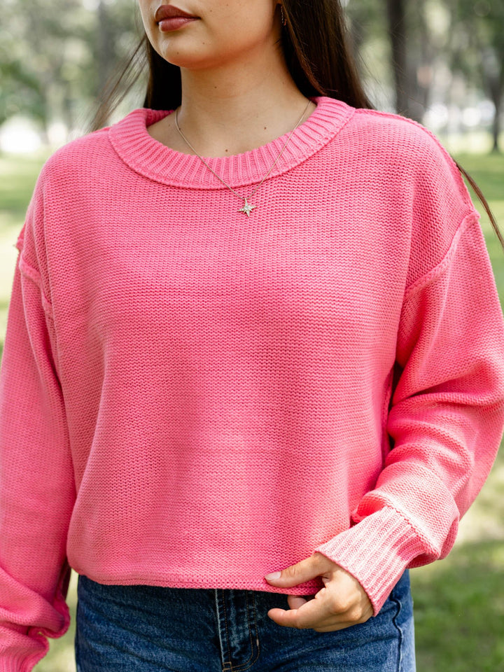 hot pink drop shoulder boxy sweater
