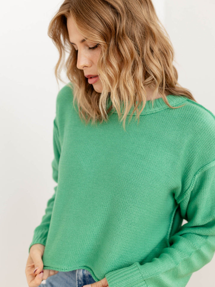 green drop shoulder sweater