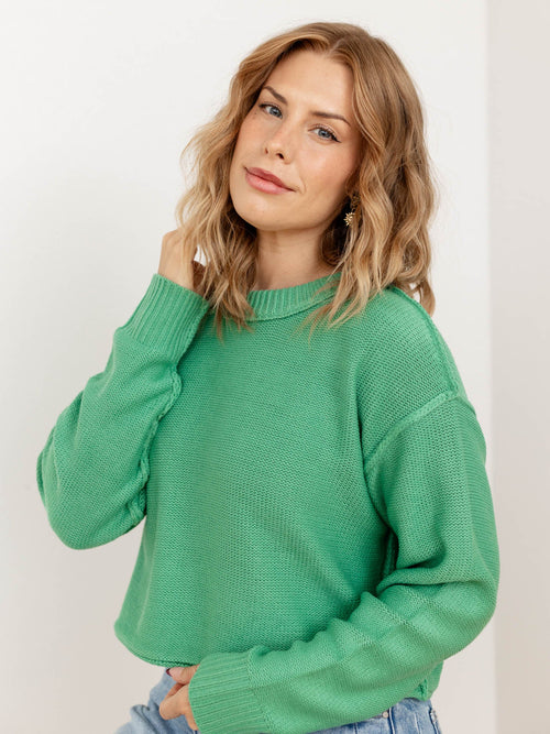 green drop shoulder sweater