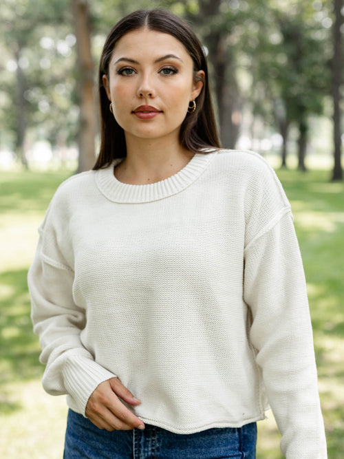 cream drop shoulder boxy sweater