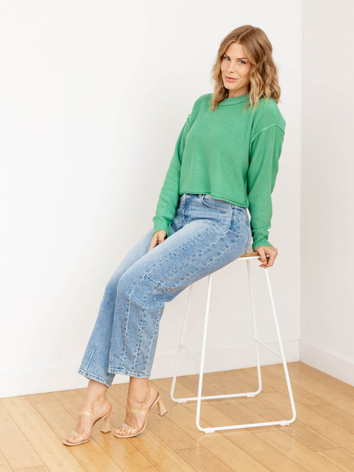 green drop shoulder sweater