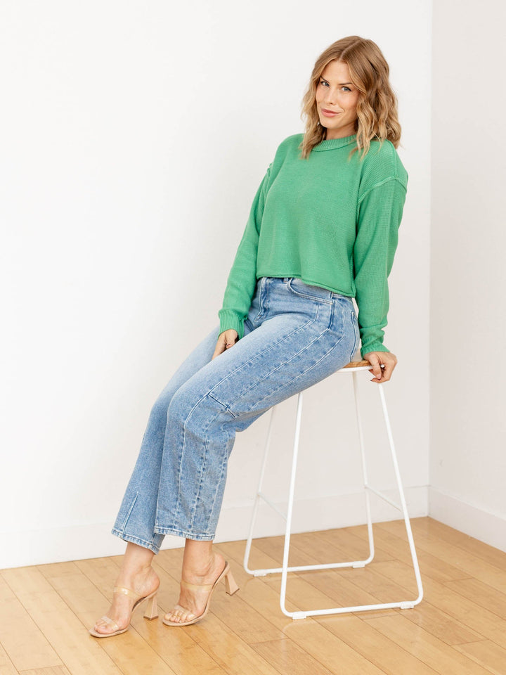 green drop shoulder sweater