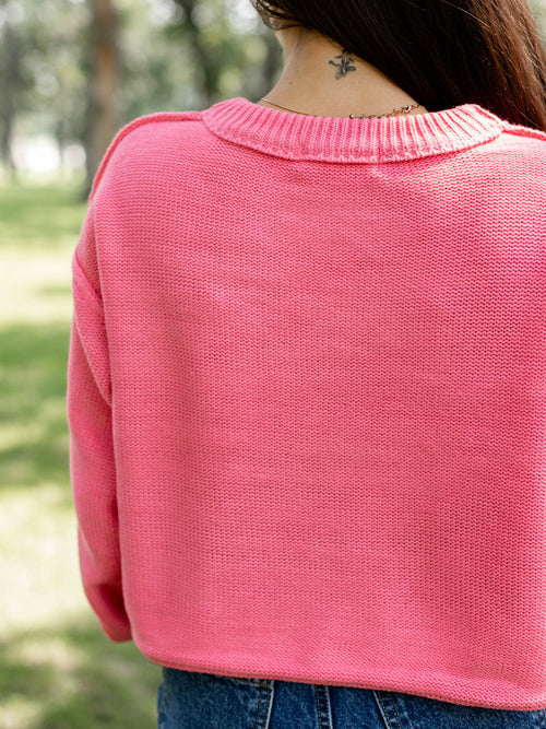 hot pink drop shoulder boxy sweater