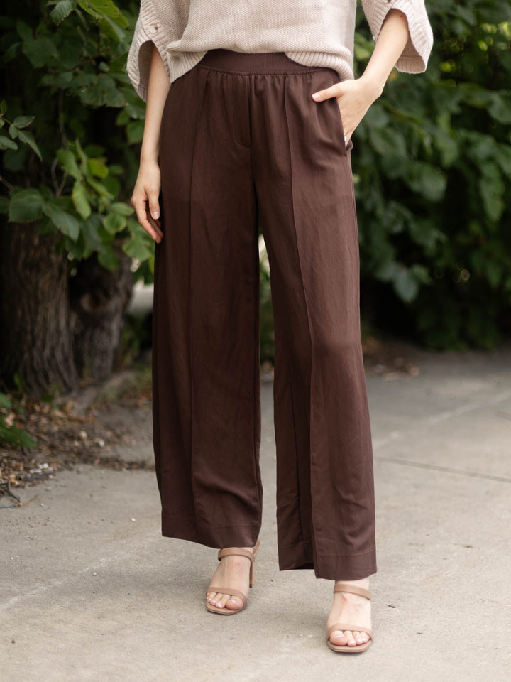 Current Air Elastic Waist Full Length Wide Leg