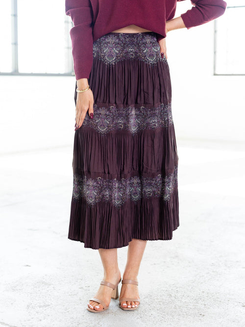 pleated paisley printed skirt