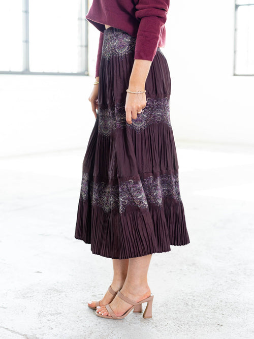 pleated paisley printed skirt