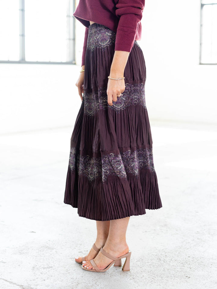 pleated paisley printed skirt