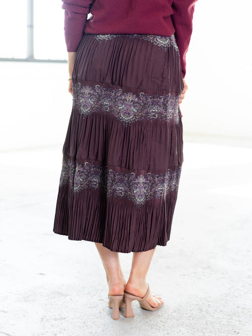 pleated paisley printed skirt