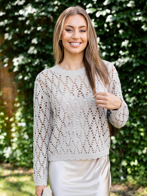 satin pointelle knit sweater dress set