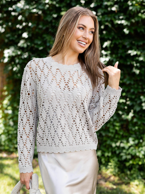 satin pointelle knit sweater dress set