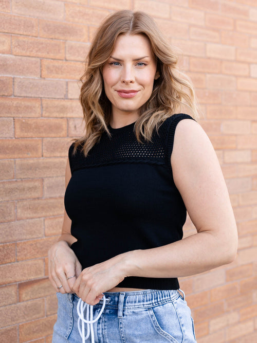 black open knit top