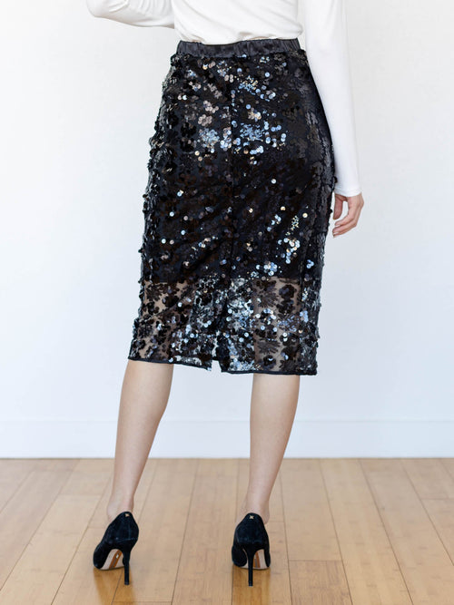 black sequin knee length skirt