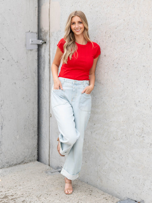 red feminine fitted baby tee